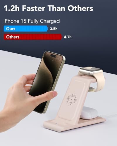 HATALKIN Advanced 3-in-1 Wireless Charging Hub: Ultimate Power Station for Apple Watch, i Phone 16/15/14/13/12 Pro Max/X/XS, and Air Pods Pro – Rapid Intelligent Charging in a Modern, Space-Saving Design for Effortless Home and Office Efficiency