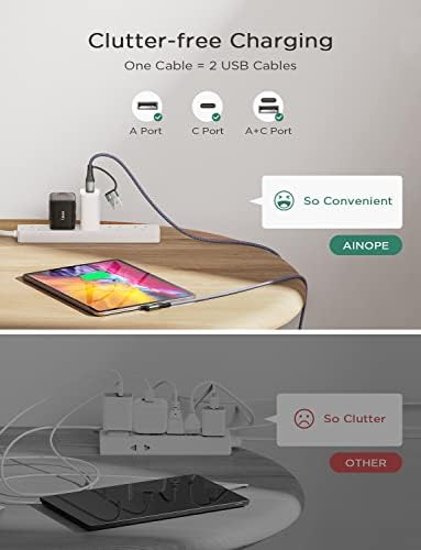 AINOPE 6.6 FT USB C Right Angle Charging Cable with USB to USB C Adapter – 60 W Fast Charging for i Phone 16, 15 Pro, i Pad & Samsung Devices – Enhanced Compatibility & Convenient Access for Gaming and Multitasking