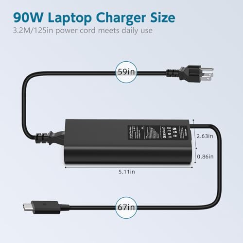 High-Performance 90 W USB-C Charger for Dell Latitude, XPS, and Precision Laptops – Rapid Charging Adapter with Enhanced Safety Features and Universal Compatibility for Efficient Power Delivery