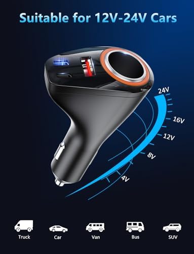 170 W 4-in-1 USB C Car Charger – High-Speed Multi-Device Cigarette Lighter Adapter with Dual USB Type-C PD Ports and 3 USB-A Ports for i Phone 16 Pro Max, 15 Plus, i Pad Pro, GPS – Ultimate Fast Charging Solution for 12 V/24 V Vehicles