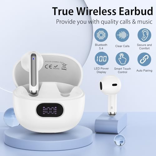Revolutionary Wireless Earbuds with Exceptional Deep Bass and 60-Hour Playtime – IP7 Waterproof Design Featuring Advanced 4-Microphone Noise Cancelling Technology for Superior Call Clarity, Innovative Dual LED Battery Indicator, and Universal Device Compatibility in Sleek White – Ideal for Active Lifestyles, Daily Commutes, and Relaxing Moments