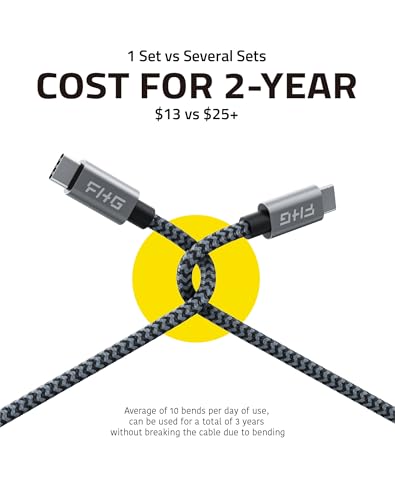 FHG 6 FT USB C to USB C Cable – Ultra-Fast 60 W/3 A Charging & 5 Gbps Data Transfer – Durable Nylon Braided Design, Perfect for i Phone 15 & Android Auto – 2-Pack for Home & Office Efficiency, High Compatibility for All Devices