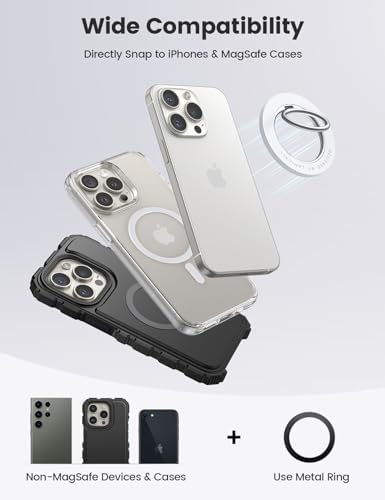 Lamicall 360° Rotatable Magnetic Phone Ring Holder for Mag Safe – Lightweight Grip & Kickstand Compatible with i Phone 12/13/14/15/16 Series, Misty Black – Enhanced Magnetic Strength and Flexibility for Secure One-Handed Use and Wireless Charging Convenience