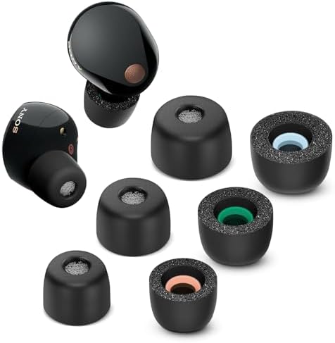 Memory Foam Ear Tips for Sony WF-1000 XM5: Ultimate Comfort & Noise Isolation with Anti-Slip Design, 3 Size Options (Black) – Perfect Fit for Charging Case and Enhanced Audio Enjoyment