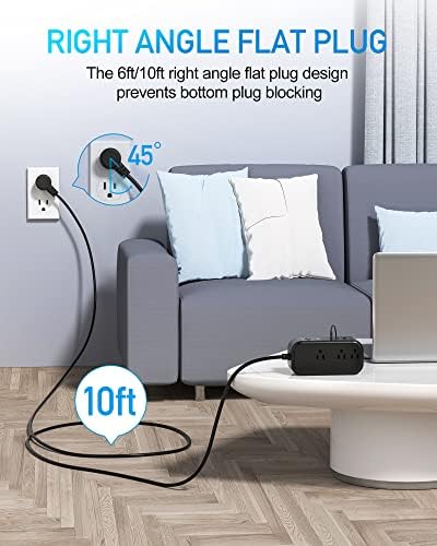 10 FT USB C Surge Protector Power Strip with 6 AC Outlets & 3 Fast Charging USB Ports – Ideal Travel Charging Station with Overload Protection, Flat Plug Design, and Wall Mount Capability for Home Office & Dorm Use – 1875 W/15 A Enhanced Safety & Speed