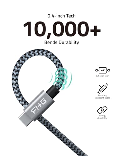 FHG 6 FT USB C to USB C Cable – Ultra-Fast 60 W/3 A Charging & 5 Gbps Data Transfer – Durable Nylon Braided Design, Perfect for i Phone 15 & Android Auto – 2-Pack for Home & Office Efficiency, High Compatibility for All Devices