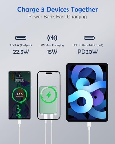 Effortlessly Stay Charged with Our 10,000 m Ah Magnetic Wireless Power Bank – 15 W Fast Wireless & 22.5 W USB PD QC3.0 Portable Charger for i Phone 12/13/14/15 Series – Sleek White Design with LED Display & Seamless Device Alignment – Essential Accessory for On-the-Go Power Needs
