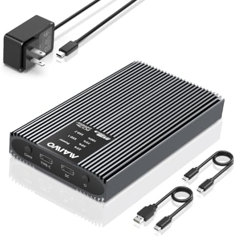 MAIWO M.2 NVMe Dual Bay SSD Cloner – High-Speed 20 Gbps USB-C Enclosure for Effortless Data Duplication, Supports M-Key PCIe NVMe/AHCI Up to 16 TB, Ideal for Seamless Backup and Migration, Compact Design for Ultimate Portability and Efficiency