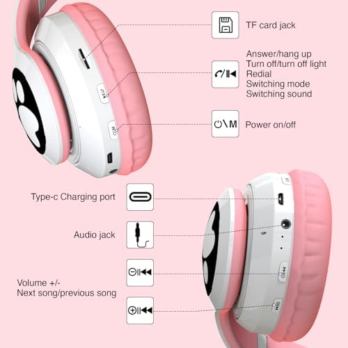 Playful Cat Ear Bluetooth Headphones for Kids – Foldable Over-Ear Design with LED Lights, Safe Listening Volume Control, Built-in Microphone, and Multi-Device Connectivity – Ideal for Music, Movies, and Gaming on i Phones, i Pads, Smartphones, and More!