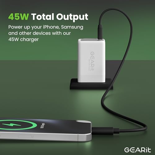 Compact 45 W Ga N USB-C Fast Charger by GEARit – Sleek Power Adapter for i Phone & Samsung Devices | Travel-Ready, Space-Saving Design for Effortless Charging at Home, Office, or On-the-Go | Universal Type-C Solution with Advanced Safety Features and Rapid Charging Efficiency