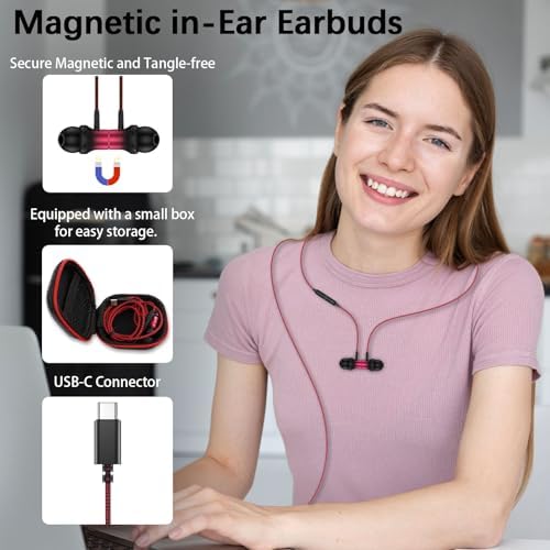 USB C Wired Earbuds: Premium Noise Cancelling Hi-Fi Stereo Earphones with In-Line Mic & Volume Control for Samsung S25, S24 FE, i Phone 16 – Durable Nylon Design for Ultimate Comfort & Longevity, Perfect for Galaxy A56, A55, A35 – Elevate Your Audio Experience Effortlessly