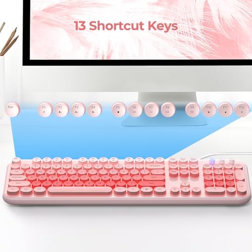 Retro-Inspired Full Size Typewriter Keyboard with Number Pad – Wired USB Keyboards for Windows 7, 8, 10, 11 | Enhance Your Typing Experience with Classic Charm and Modern Efficiency | Perfect for Home and Office Use