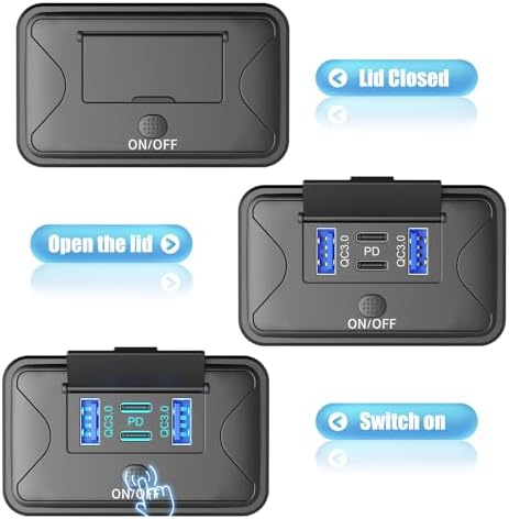 4 Port 12 V USB Outlet Wall Mount Charger – 2 Pack 78 W Fast Charging Solution with Dual PD & QC3.0 Ports, Ideal for RVs, Trucks, Marine Use & Golf Carts – Lightweight Design with Energy-Saving Button Switch for Ultimate Convenience and Compatibility