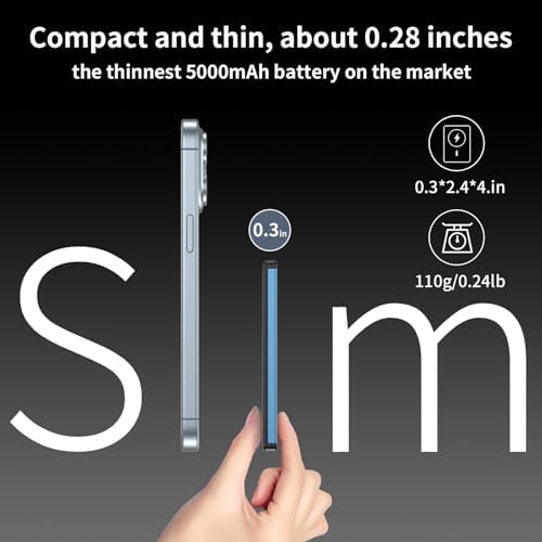 Ultra-Slim Magnetic Power Bank – 10,000 m Ah Portable Charger with Built-In Cable for i Phone 15/14/13/12 – Fast 20 W USB-C Two-Way Charging, Lightweight & Compact Design in Stylish Gray – Essential Travel Power Solution