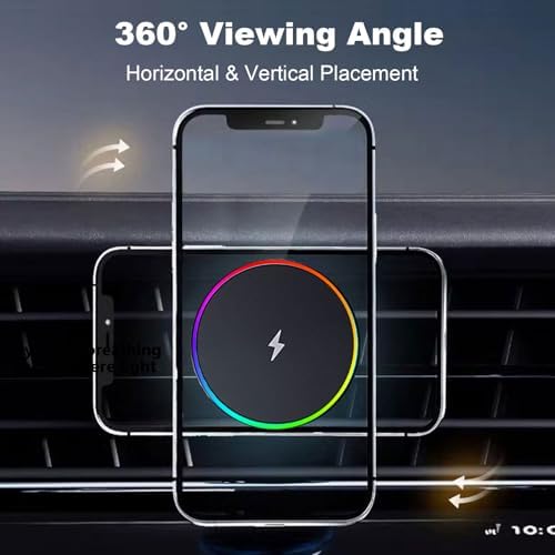 Mag Safe-Compatible 15 W Wireless Car Charger with RGB LED – Magnetic Air Vent Mount for i Phone 12/13/14/15/16 Series, Hands-Free Phone Holder for Enhanced Driving Convenience and Style