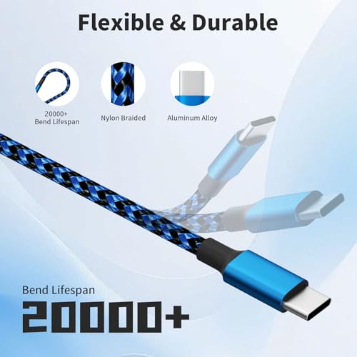 240 W 4-in-1 USB C Charging Cable – 6 FT Multi-Device Power Solution with LED Indicator for i Phone 16/15/14 Pro, Mac, i Pad, Samsung S25/S24 – Fast Charging Compatibility, Durable Design for Home & Travel