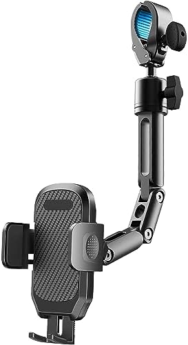 Revolutionary Aluminum Alloy Rear View Mirror Phone Holder – Multi-Angle Adjustable and Rotatable Mount for 4-7 Inch Smartphones – Ultimate Driving Safety and Seamless Connectivity for i Phone and Android Users – Effortless Installation and Modern Design
