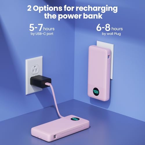 Ultra-High Capacity 33800 m Ah USB C Power Bank with Integrated Cables & AC Wall Adapter – Rapid 25 W Fast Charging with QC 4.0, Multi-Device Support, LCD Battery Status Display for i Phone 16/15, Samsung, Android, and More – Ultimate Portability and Efficiency for On-the-Go Power Solutions