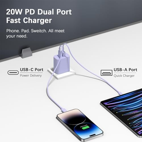 Compact 20 W USB C Wall Charger Set – Fast Charging 4-Pack in Stylish Purple for i Phone 16, Samsung, and Android Devices – Ultimate Portability and Efficiency for On-the-Go Power Needs
