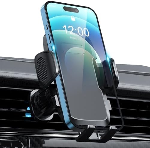 TEKING Advanced Car Phone Holder with Reinforced Metal Hook – Universal Air Vent Mount for i Phone 15/14/13/12 Pro Max & Samsung S24 Ultra – Sleek Translucent Design for Enhanced Aesthetics & Secure Smartphone Fit (120-75 mm) – Effortless Tool-Free Installation & Ultimate Hands-Free Convenience