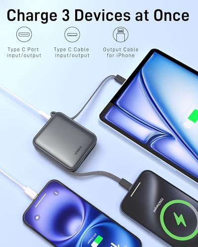 Ultra-Fast 22.5 W Mini Power Bank: 10,000 m Ah Portable Charger with Built-in Cables & LED Display | Charge 3 Devices Quickly | Sleek Design for Travel | Ideal for i Phone, Samsung, Android | Durable & Safe Power Supply for Everyday Use