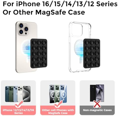 AHASTYLE Silicone Suction Phone Case Stand for iPhone 16/15/14/13/12 Series, Magnetic Suction Cup Phone Mount for iPhone MagSafe Phone Case, Mirror Shower Phone Holder, for TikTok Videos and Selfies – Enhanced Compatibility and Speed