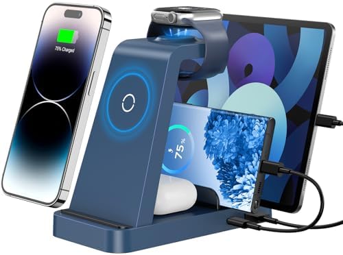 Revolutionize Your Charging Routine with the 5-in-1 Wireless Charging Station for i Phone – Fast, Efficient Dock for i Phone 16, 15, 14, 13, 12 Pro Max, Apple Watch, and Air Pods – Enhanced Compatibility, Intelligent Power Delivery, and Sleek Design for Clutter-Free Convenience