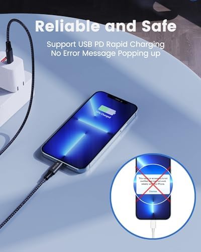 Extra Long 20 Ft MFi Certified USB C to Lightning Charging Cable – Fast Charging Nylon Braided i Phone Cord for Ultimate Flexibility with i Phone 14/14 Pro/14 Pro Max/13/12 and i Pads – Durable and Tangle-Resistant Design for Home, Office, and Travel Use