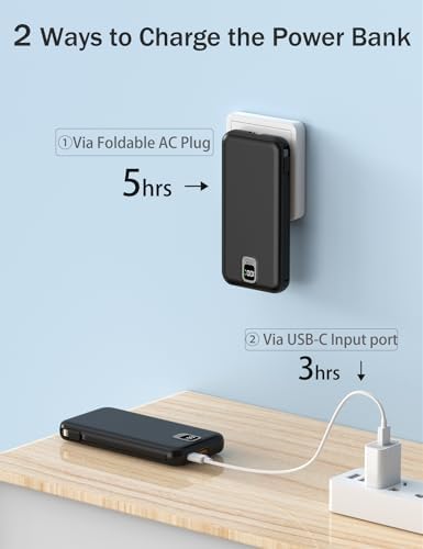 Ultra-Compact 10,000 m Ah Portable Charger with Integrated Cables & AC Plug – Fast Charging Power Bank for i Phone, Samsung, and Android Devices – QC 22.5 W & PD 20 W Travel Essential with Sleek Design for Maximum Convenience and Reliability