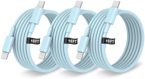 10 FT USB C to USB C Charging Cable – Fast Charge Type C Cord, 3 Pack for i Phone 16/15 Pro/Plus/Pro Max, Mac Book Air & Galaxy S25/S24 – Stylish Pink Design for Enhanced Versatility and Durability