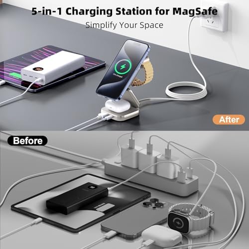 Revolutionize Your Charging Experience with AC Island 5-in-1 Portable Travel Wireless Charger – Fast 15 W Magnetic Stand for i Phone 16/15/14/13, Apple Watch & Air Pods, Includes 35 W Adapter, Ideal for On-the-Go Lifestyle and Enhanced Compatibility
