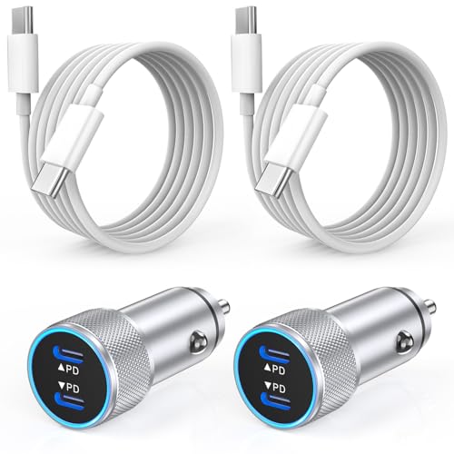 Effortless Power on the Go: 40 W Dual USB-C Fast Car Charger for i Phone with 2 Lightning Cables – Rapid Charging for i Phone 14/13/12/11 Pro Max and i Pads, Enhanced Compatibility, and Built-in Safety Features for Ultimate Device Protection