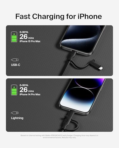 Belkin Boost Charge 2-in-1 Braided USB-C & Lightning Charging Cable (1.5 M) – Fast Multi-Device Charging Solution for i Phone, i Pad, Mac Book, Galaxy, and Nintendo Switch – Durable & Stylish Design with Enhanced Compatibility