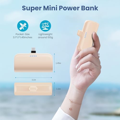 Ultra-Compact 5200 m Ah USB C Power Bank – Fast Charging Mini Portable Charger for i Phone 16/16 Plus/15/15 Plus/15 Pro Max, Galaxy S25/S24, i Pad, and Android Devices – Essential Power Solution for On-the-Go Charging