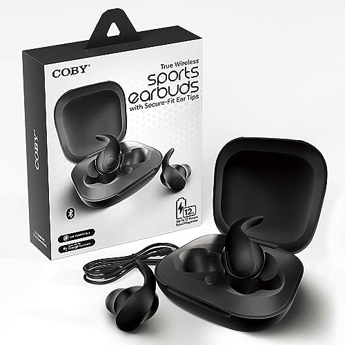 Coby Sports True Wireless Earbuds with Secure-Fit Ear Tips | Premium Noise-Isolating In-Ear Headphones for Active Lifestyles | 12-Hour Playtime & Sweat-Resistant Design | Bluetooth Connectivity for Seamless Audio Experience | Stylish Gray Finish for Fitness Enthusiasts