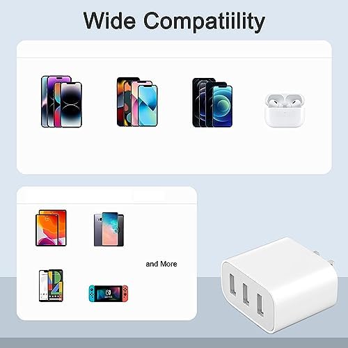 Versatile 3-Port USB Wall Charger – Fast Charging Adapter for i Phone 14/13/12/11 Pro Max, i Pad, Samsung Galaxy & More – Multi-Device Power Solution for Home, Office, and Travel – Compact Design for Enhanced Compatibility and Speed