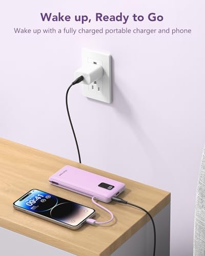 Ultimate Charmast 10,000 m Ah Portable Power Bank with Integrated Cables & Wall Plug – Fast Charging Essential for i Phone 16/15/14/13, Samsung, i Pad, and More – Unmatched Convenience for Travelers and On-the-Go Professionals