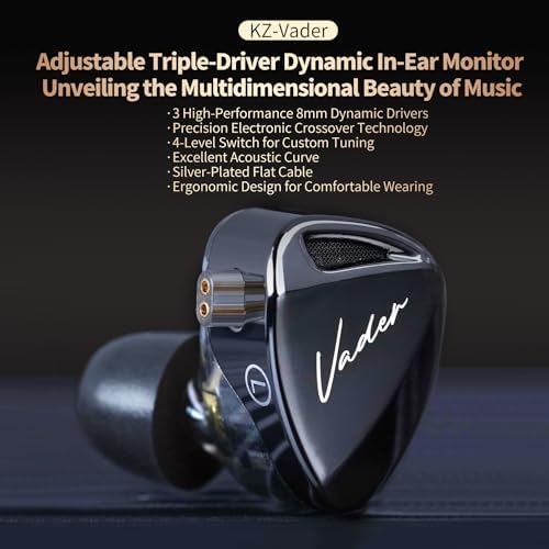KZ Vader Triple Driver In-Ear Monitors: Ultimate Hi-Fi Wired Earbuds with Customizable Tuning for Tailored Sound Profiles, Lightweight Sports Headphones for Effortless Comfort and Superior Audio Fidelity