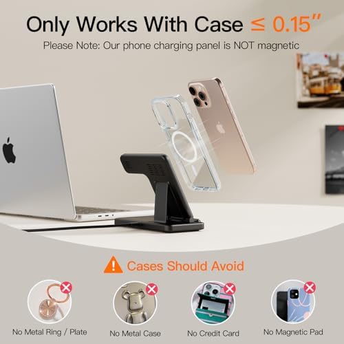 3-in-1 Wireless Charging Station for Apple Devices – 15 W Fast Charger Stand for i Phone 16/15/14/13/12/11, Apple Watch, and Air Pods – Convenient Portable Design with Enhanced Compatibility and Safety Features for Home and Travel – Perfect Gift for Tech Enthusiasts