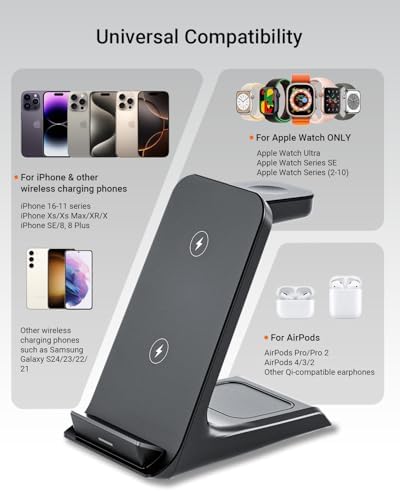 Transform Your Charging Routine with Our Premium 3-in-1 Wireless Charging Dock – Perfectly Engineered for Thick-Cased Devices Including Otterbox & Popsocket, Seamlessly Compatible with i Phone 12-16 Pro Max, Apple Watch, and Air Pods – Fast, Elegant, and Space-Saving Multi-Device Charger for Home or Office