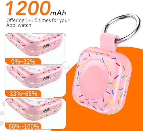 HUOTO Compact Magnetic Wireless Charger for Apple Watch – 1200 m Ah Portable Power Bank Keychain, Compatible with Series 10/9/8/Ultra 2/Ultra/7/6/5/4/3/2/SE, Ideal Travel Accessory for Effortless Charging On-the-Go