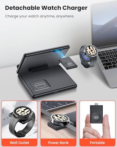 GEEKERA 3-in-1 Foldable Wireless Charging Station for Samsung – Fast Charging Dock for Galaxy Z Flip/Fold 6-3, S24-S20 Ultra Plus, Watch 6-3 Active & Buds 2 Pro/Live – Compact, Non-Slip Design for Home, Office & Travel