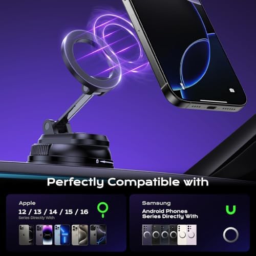 Revolutionary 360° Magnetic Car Phone Holder – Versatile Suction Mount for All Mag Safe Devices – Ultimate Convenience for Drivers, Fitness Enthusiasts, and Beauty Applications – Experience Superior Stability with Innovative Vacuum Technology – Compact and Foldable Design for Easy Portability – Seamlessly Navigate Hands-Free While Ensuring Maximum Safety and Comfort on the Road