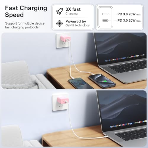 40 W Dual USB-C Fast Charging Block – Ultimate Portable Power Adapter for i Phone, i Pad, Samsung & More – 2-Pack for Effortless Multi-Device Charging – Rapidly Energize Your Gadgets Anywhere