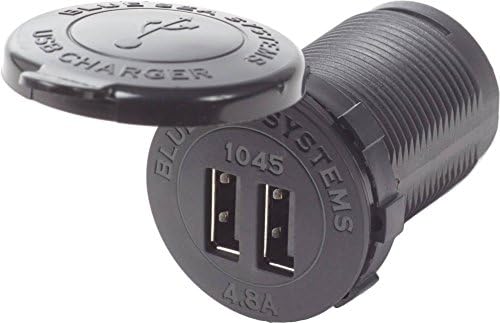 Blue Sea Systems 1045 Dual USB Fast Charge Socket Mount – 4.8 A Marine & RV Charger for 12 V/24 V Systems, Quick Device Power-Up for Smartphones & Tablets, Overcurrent Protection, Easy Installation