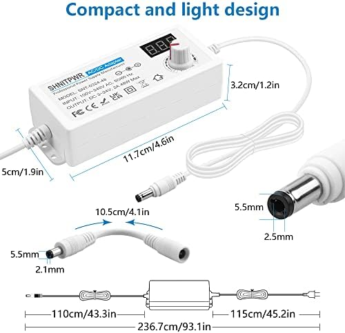 SHNITPWR Universal AC to DC Power Adapter – 48 W Adjustable Voltage Converter (3 V to 24 V) with 14 Interchangeable Tips & Polarity Converter for Maximum Device Compatibility and Efficient Performance, Ideal for Electronics Enthusiasts and Professionals