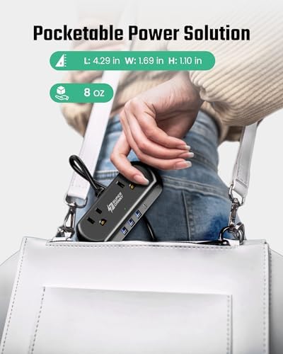Compact USB Charging Station Power Strip – SUPERDANNY Mini Surge Protector with 2 Extra Wide Outlets, 4 USB Ports (3 USB-A & 1 USB-C), 5 Ft Cord, Flat Plug Design for Space-Saving Convenience, Ideal for Home, Office, and Travel Use – Enhanced Power Efficiency and Safety Features