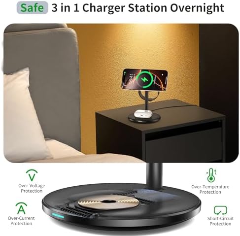 Revolutionary 3-in-1 Aluminum Wireless Charging Station for Apple Devices – Fast 15 W Mag Safe Charger for i Phone 16/15/14/13/12, Dedicated Charging Dock for Apple Watch & Air Pods with 20 W Adapter – Streamlined Design for Effortless Organization and Enhanced Device Longevity