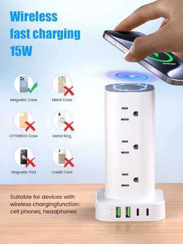 Ultimate Tower Power Strip Surge Protector – 12 AC Outlets & 4 High-Speed USB Ports (2 USB-C) with 6 FT Flexible Extension Cord – Versatile Charging Station for Home, Office, Dorm & Travel (Black) – Unmatched Safety & Space-Saving Design
