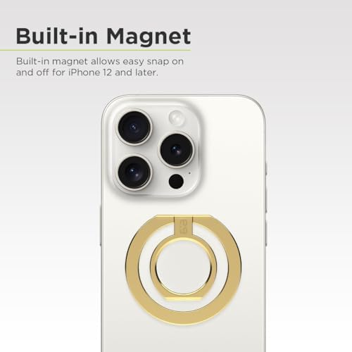 Magnetic Phone Grip Ring Stand for i Phone 16 Series – Premium Gold Kickstand Holder for Mag Safe Compatibility – Effortless Attachment for Hands-Free Streaming & Meetings – Versatile Design with Metal Stickers for Non-Mag Safe Phones – Lifetime Warranty & 30-Day Money Back Guarantee